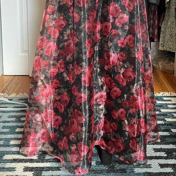 Lulus Simply Divine Black and Red Floral Print Organza Maxi Dress - Picture 3 of 4